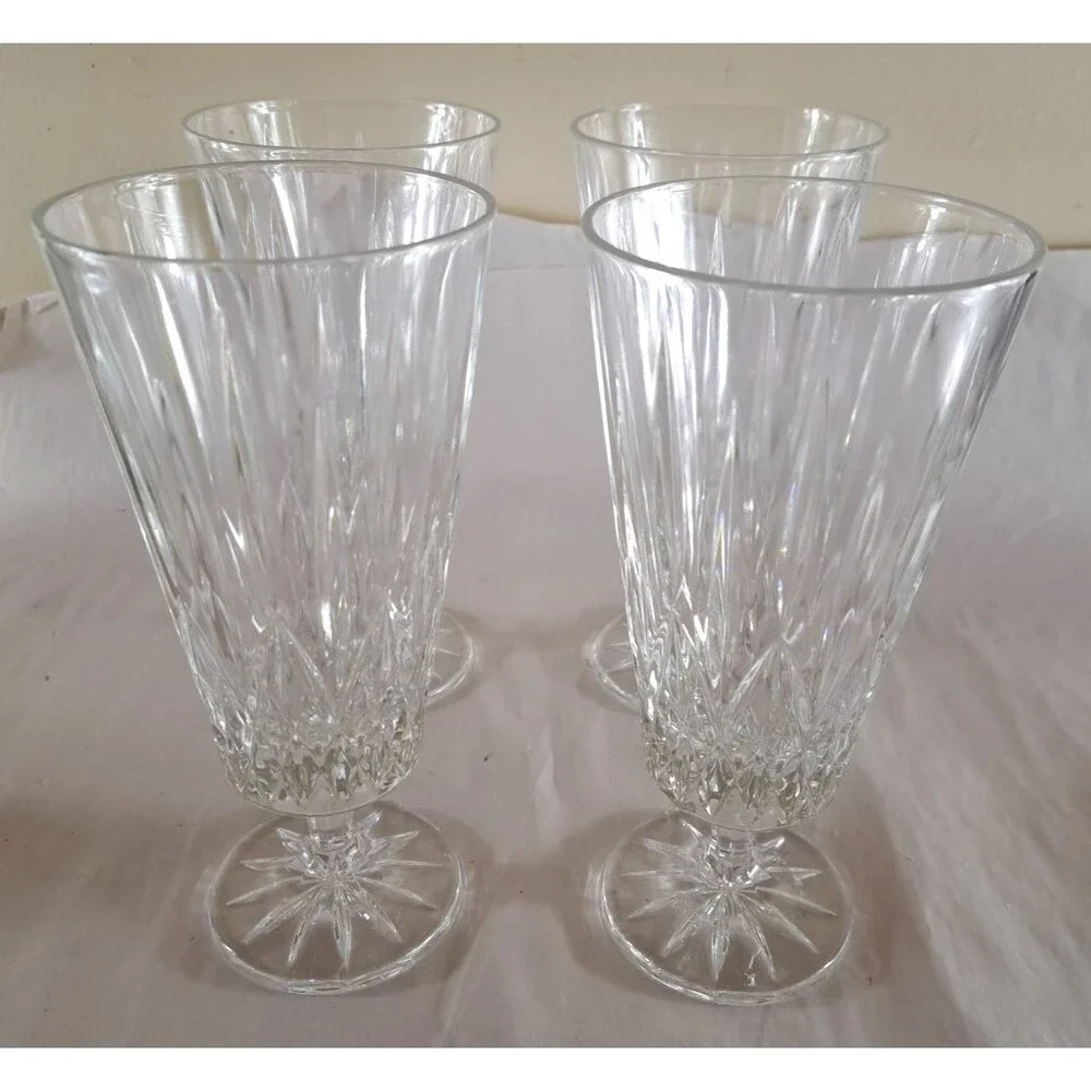 Godinger Caitlin Crystal Glasses Set of 4 Ice Tea Water Goblet Footed 7 3/4